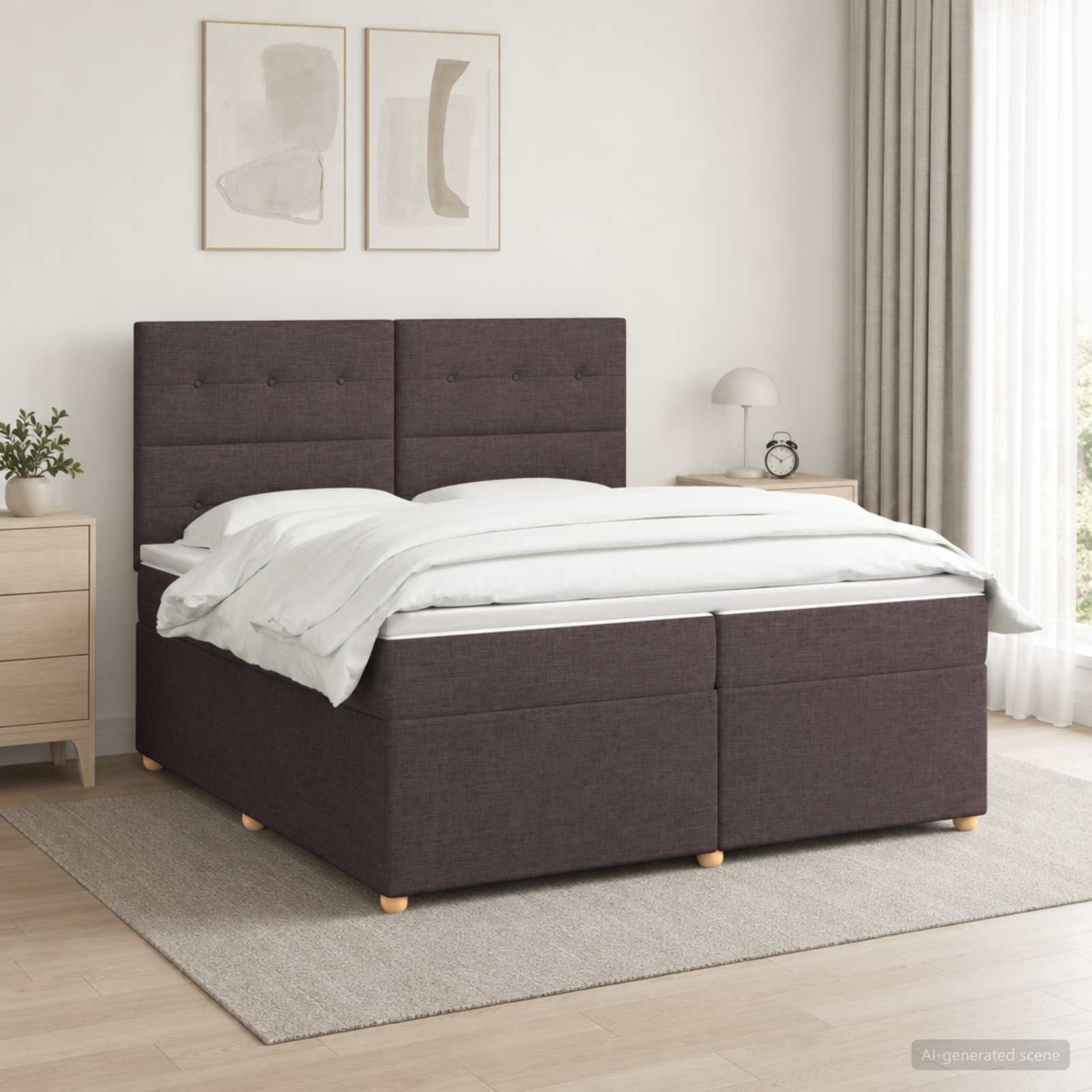 Boxspringbed met matras Donkerbruin 200 x 200 cm Stof