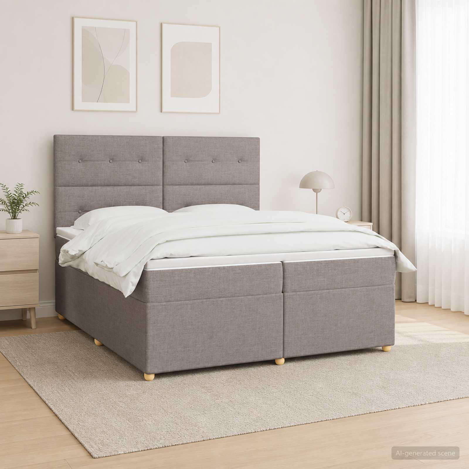 Boxspringbed met matras met hoofdeinde Taupe 200 x 200 cm Stof