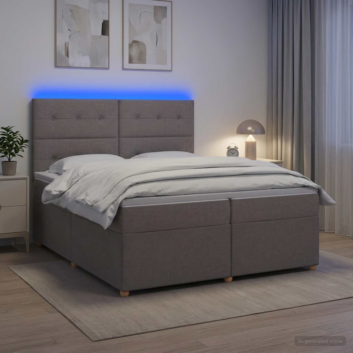 Boxspringbed met matras met hoofdeinde Taupe 200 x 200 cm Stof