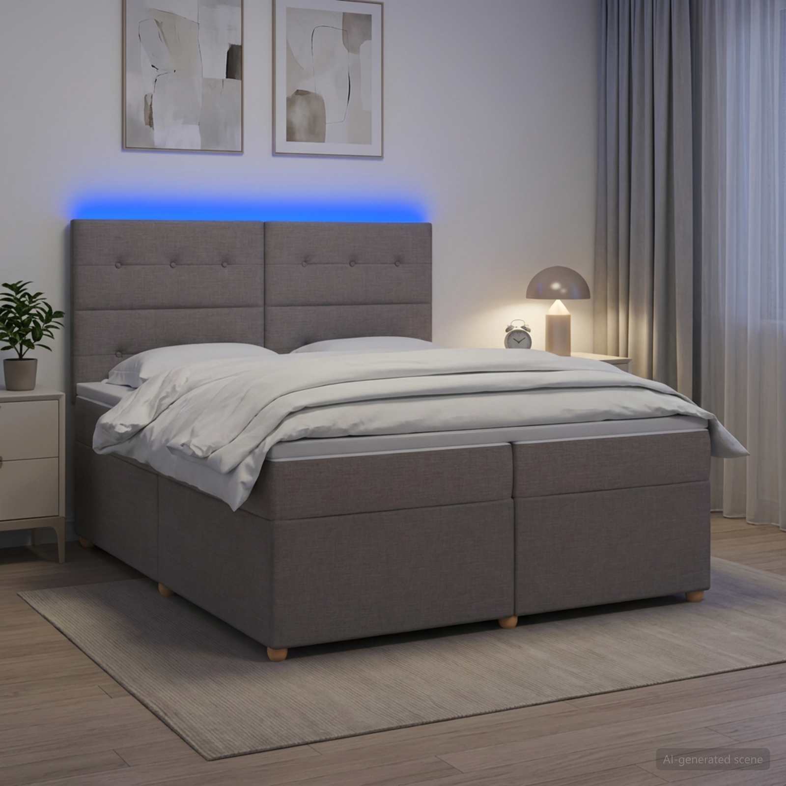 Boxspringbed met matras met hoofdeinde Taupe 200 x 200 cm Stof