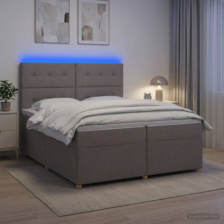 Boxspringbed met matras met hoofdeinde Taupe 200 x 200 cm Stof