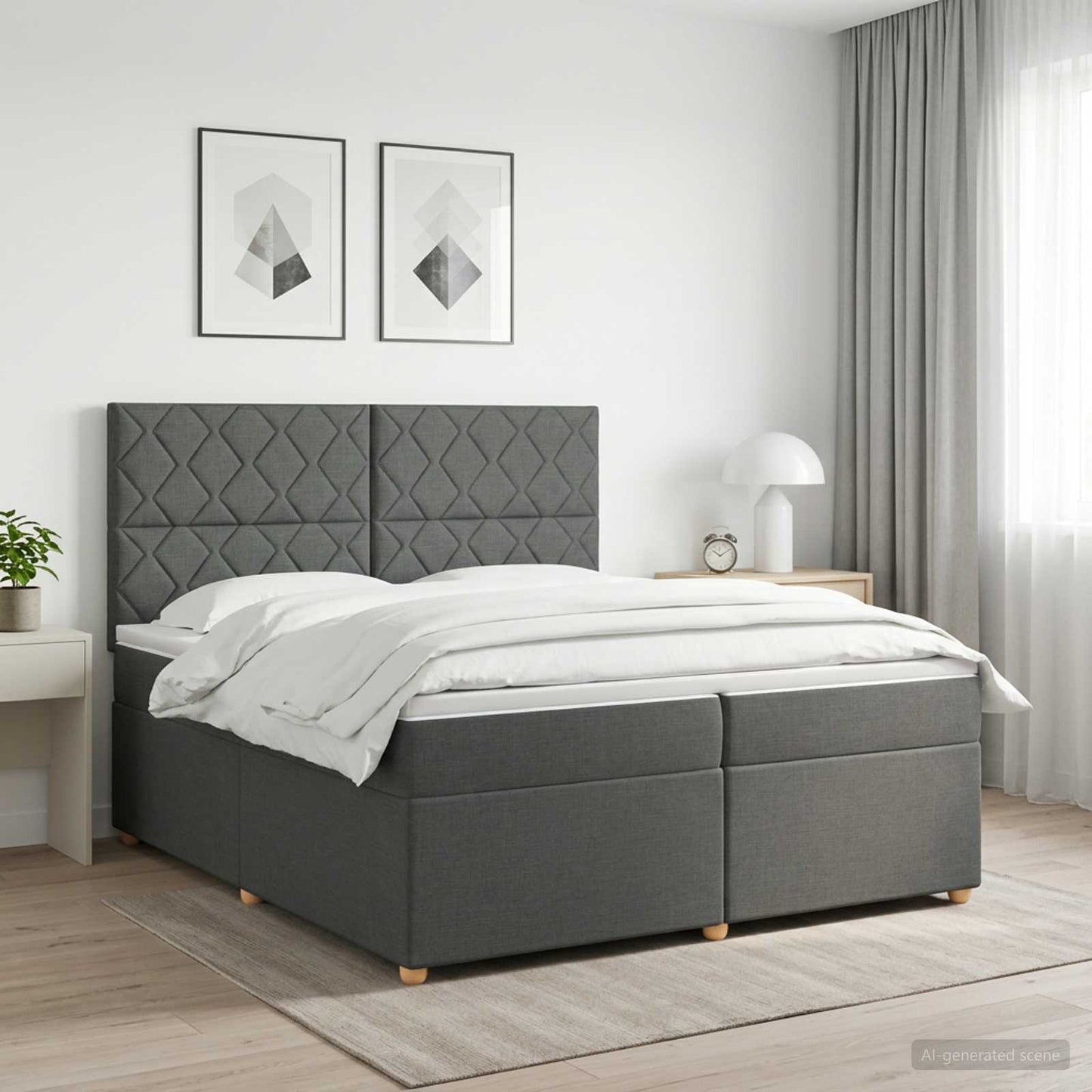 Boxspringbed met matras Donkergrijs 200 x 200 cm Stof