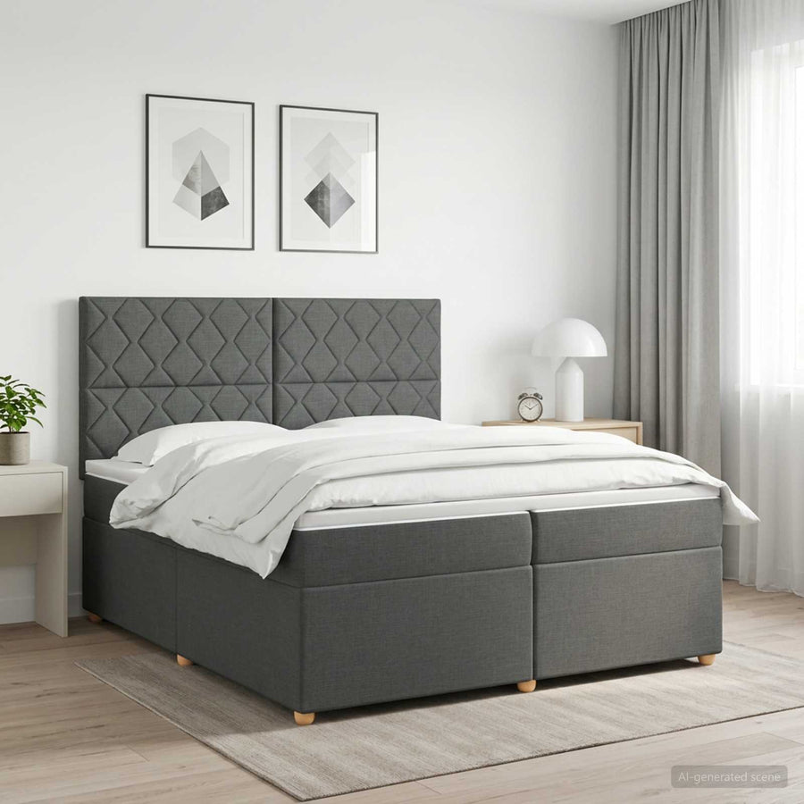 Boxspringbed met matras Donkergrijs 200 x 200 cm Stof