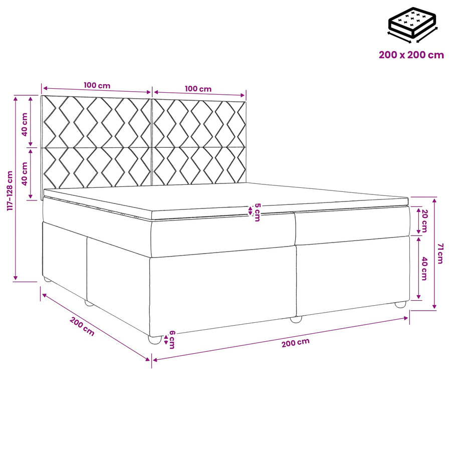 Boxspringbed met matras met hoofdeinde Zwart 200 x 200 cm Stof