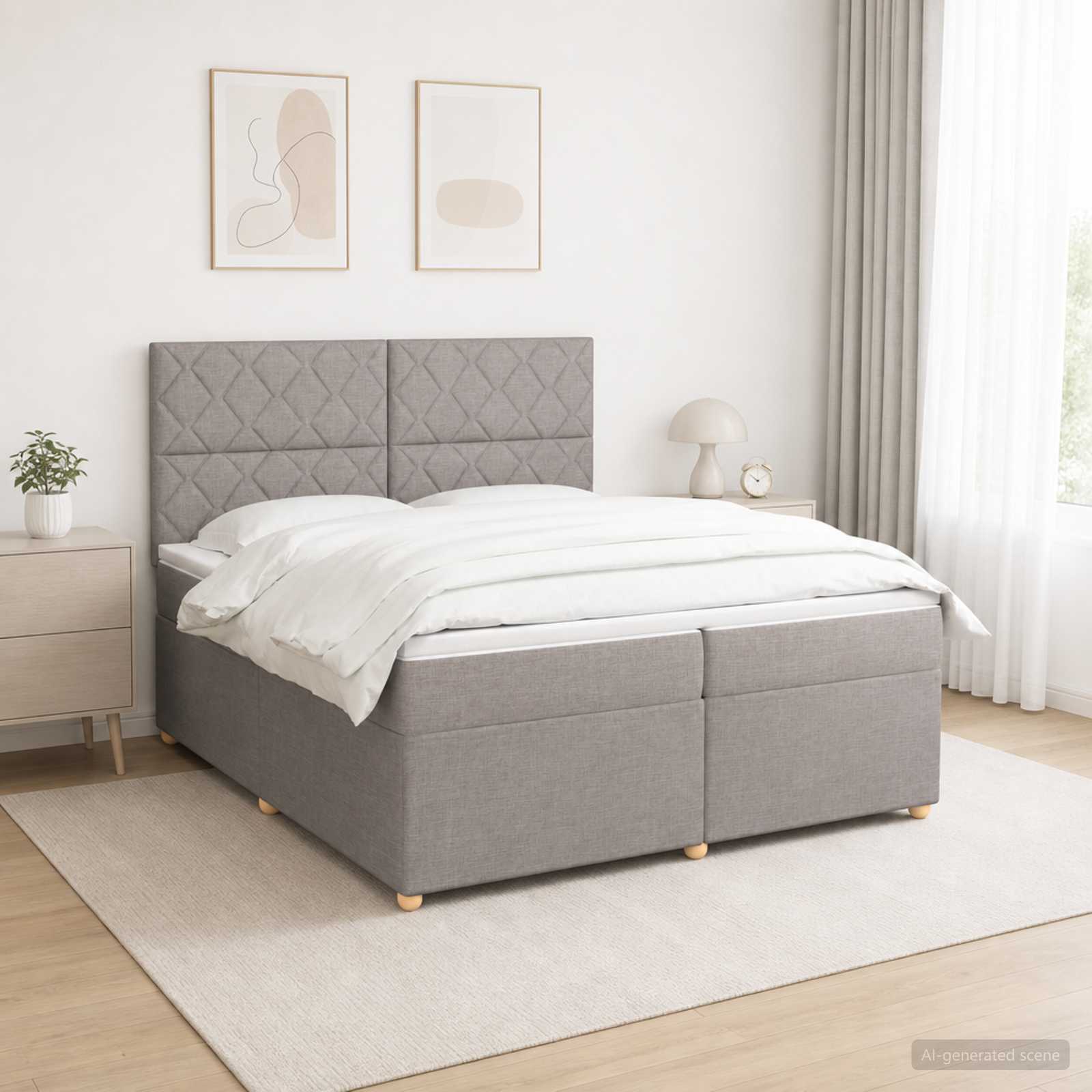 Boxspringbed met matras met hoofdeinde Taupe 200 x 200 cm Stof