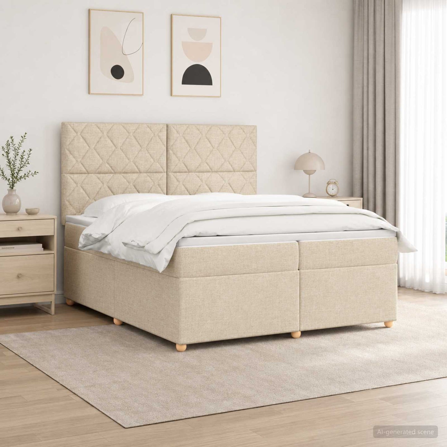 Boxspringbed met matras Crèmekleurig 200 x 200 cm Stof