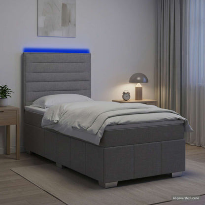 LED Boxspring Bed met Matras Lichtgrijs 90 x 200 cm Stof