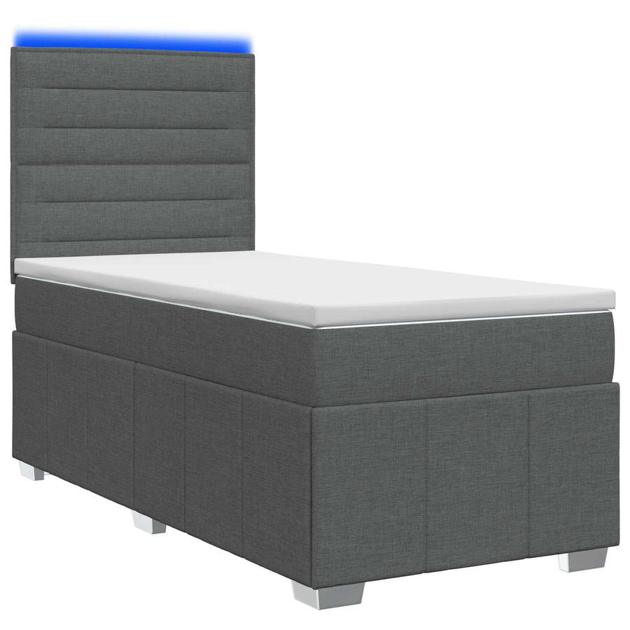 LED Boxspring Bed met Matras Donkergrijs 80 x 200 cm Stof