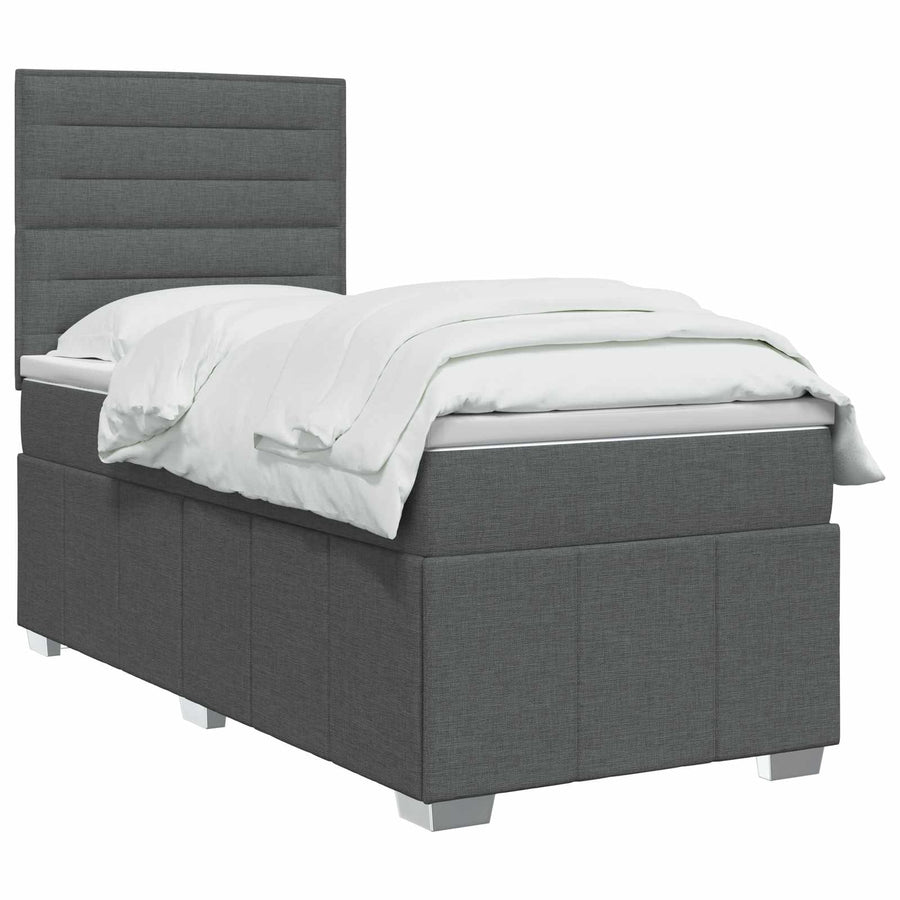 LED Boxspring Bed met Matras Donkergrijs 80 x 200 cm Stof