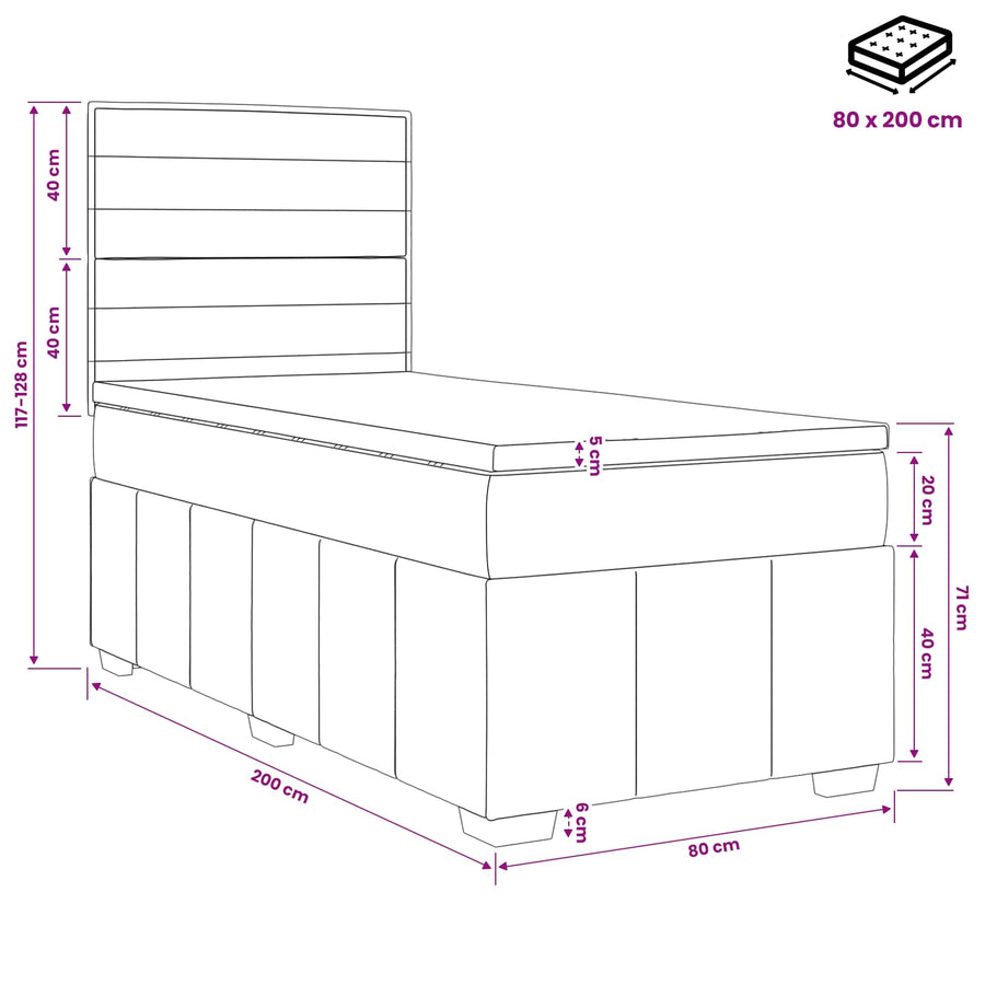LED Boxspring Bed met Matras Donkergrijs 80 x 200 cm Stof