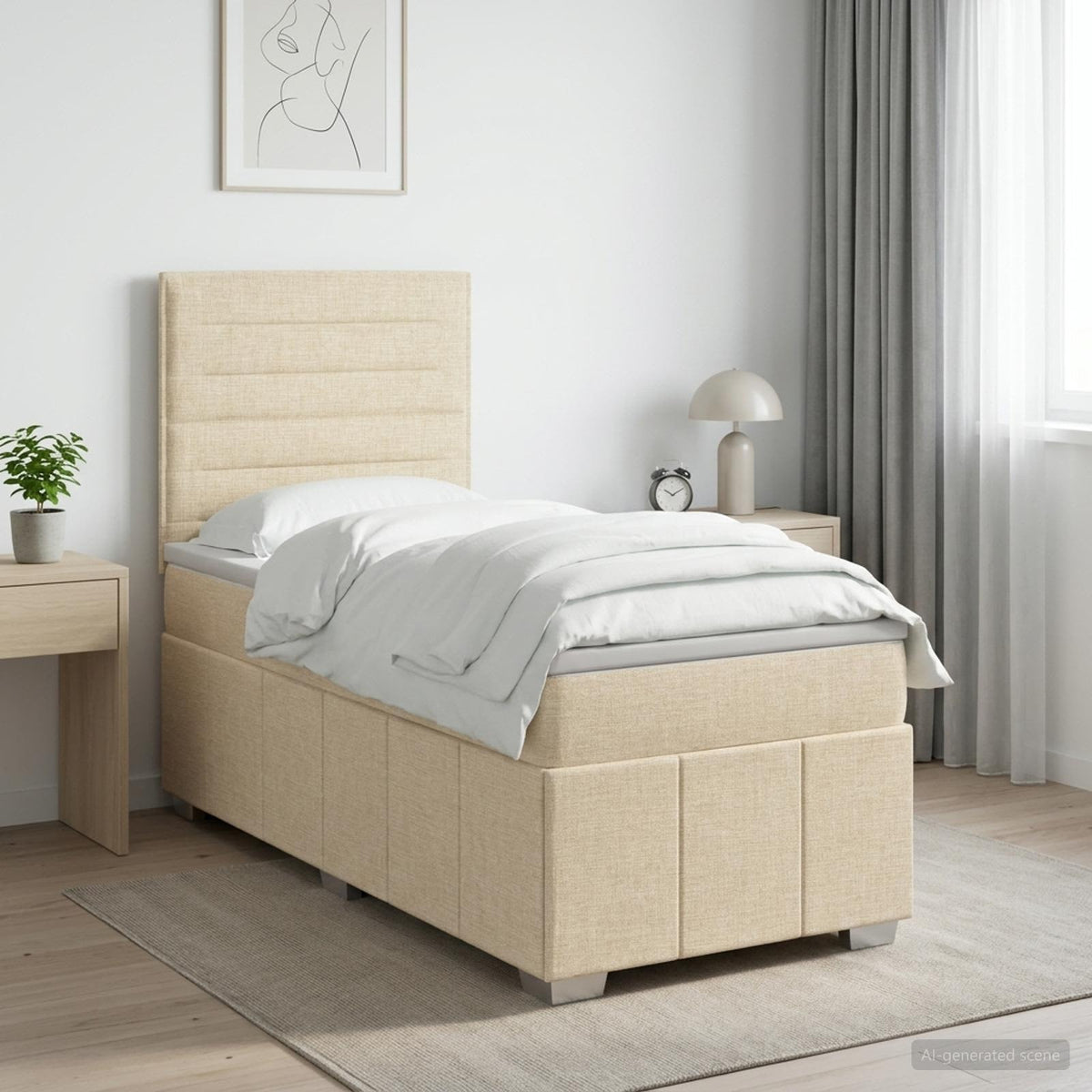 LED Boxspring Bed met Matras Crèmekleurig 80 x 200 cm Stof
