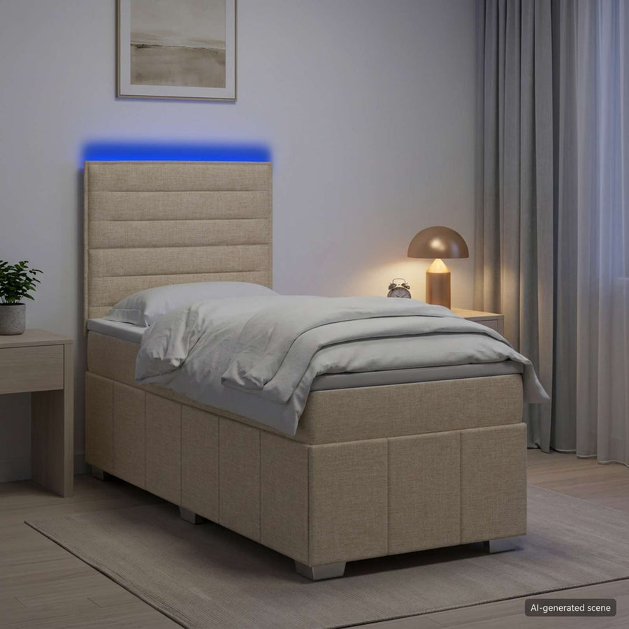 LED Boxspring Bed met Matras Crèmekleurig 80 x 200 cm Stof