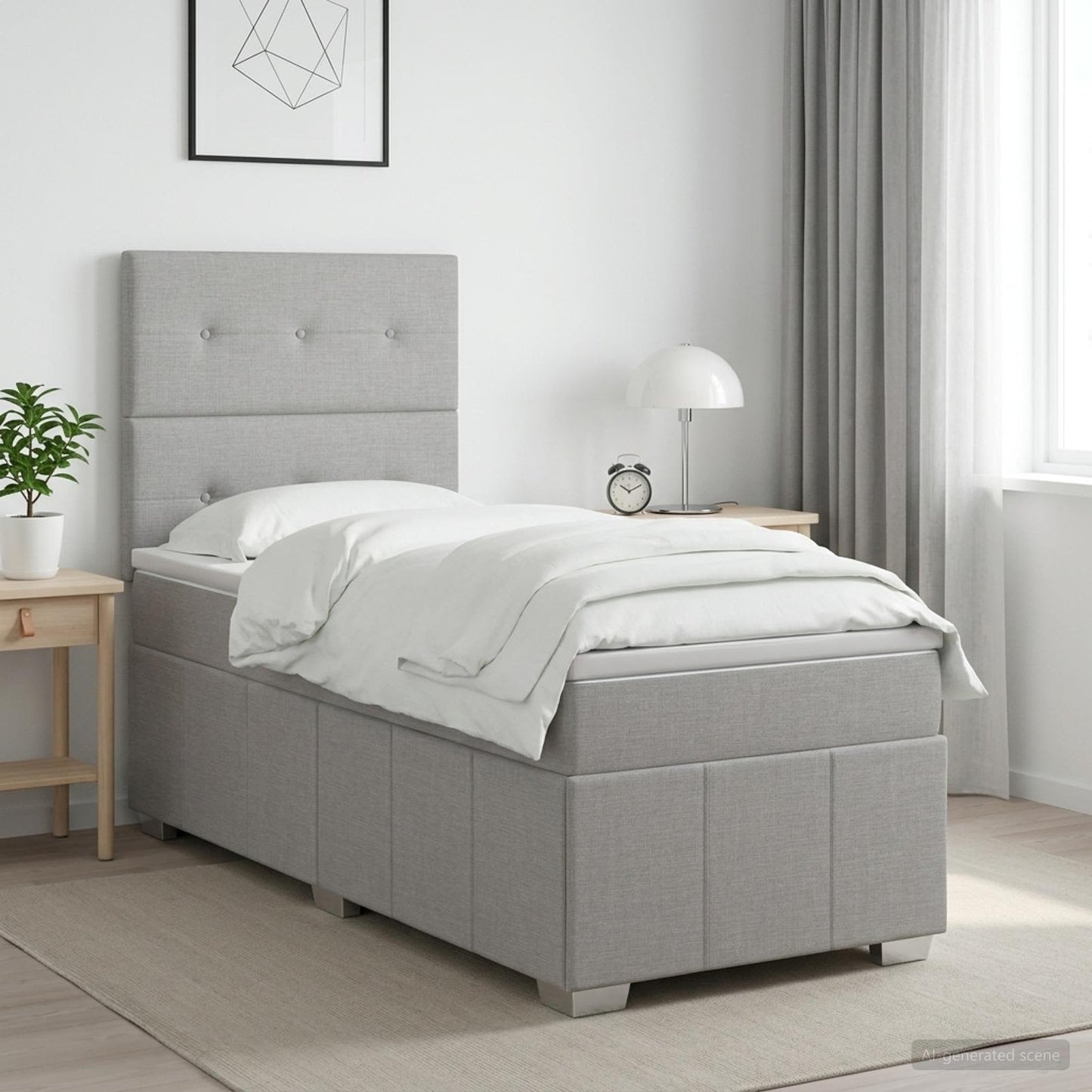 LED Boxspring Bed met Matras Lichtgrijs 100 x 200 cm Stof