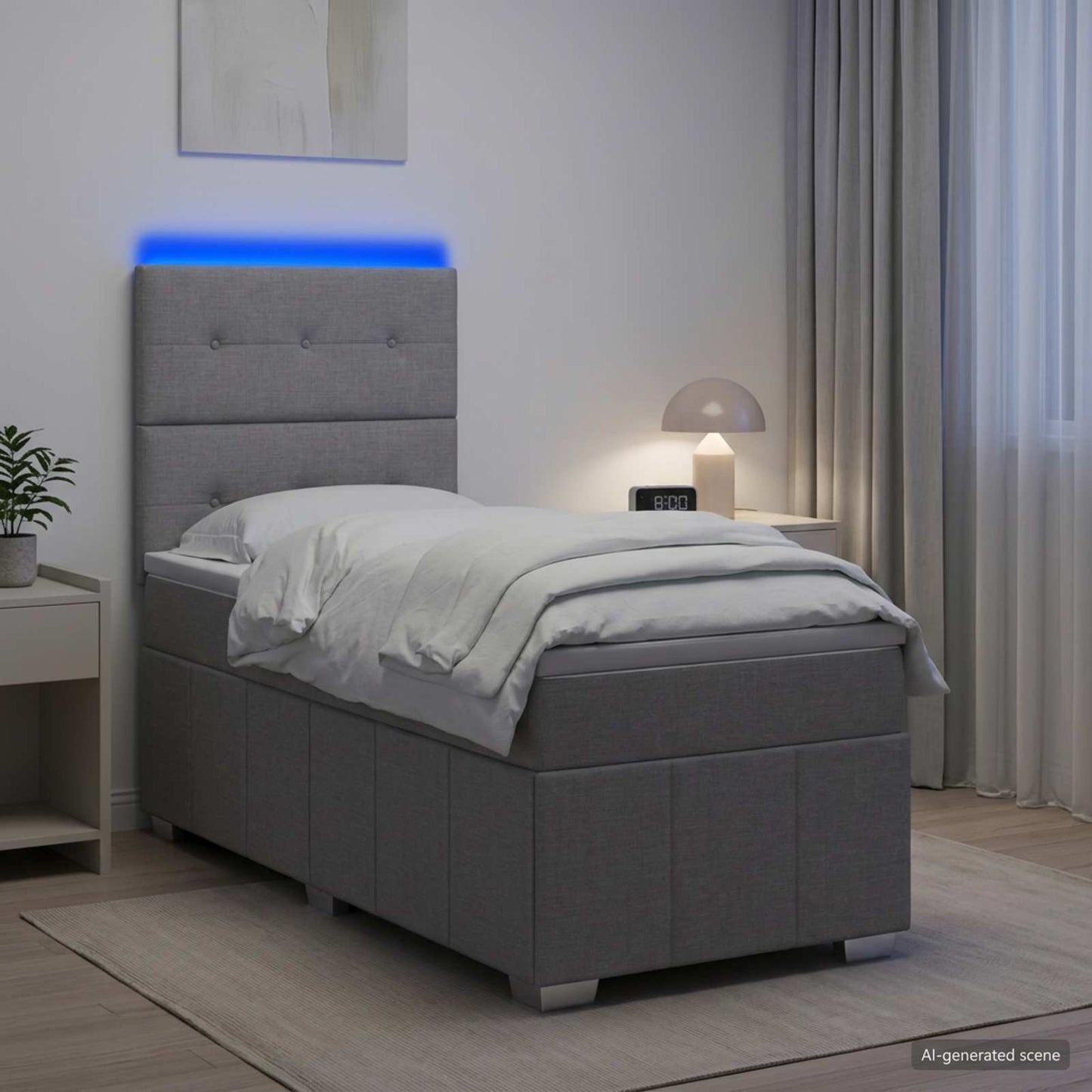 LED Boxspring Bed met Matras Lichtgrijs 100 x 200 cm Stof