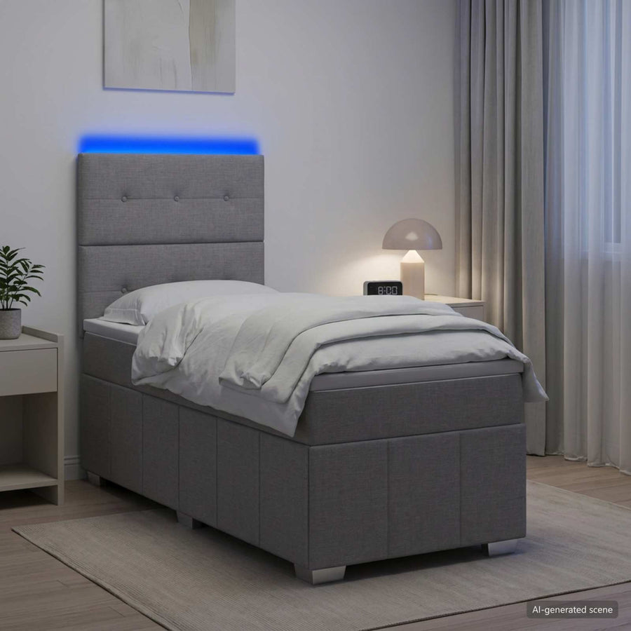 LED Boxspring Bed met Matras Lichtgrijs 100 x 200 cm Stof