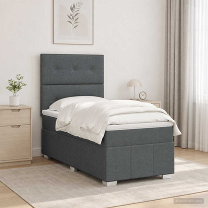 LED Boxspring Bed met Matras Donkergrijs 100 x 200 cm Stof