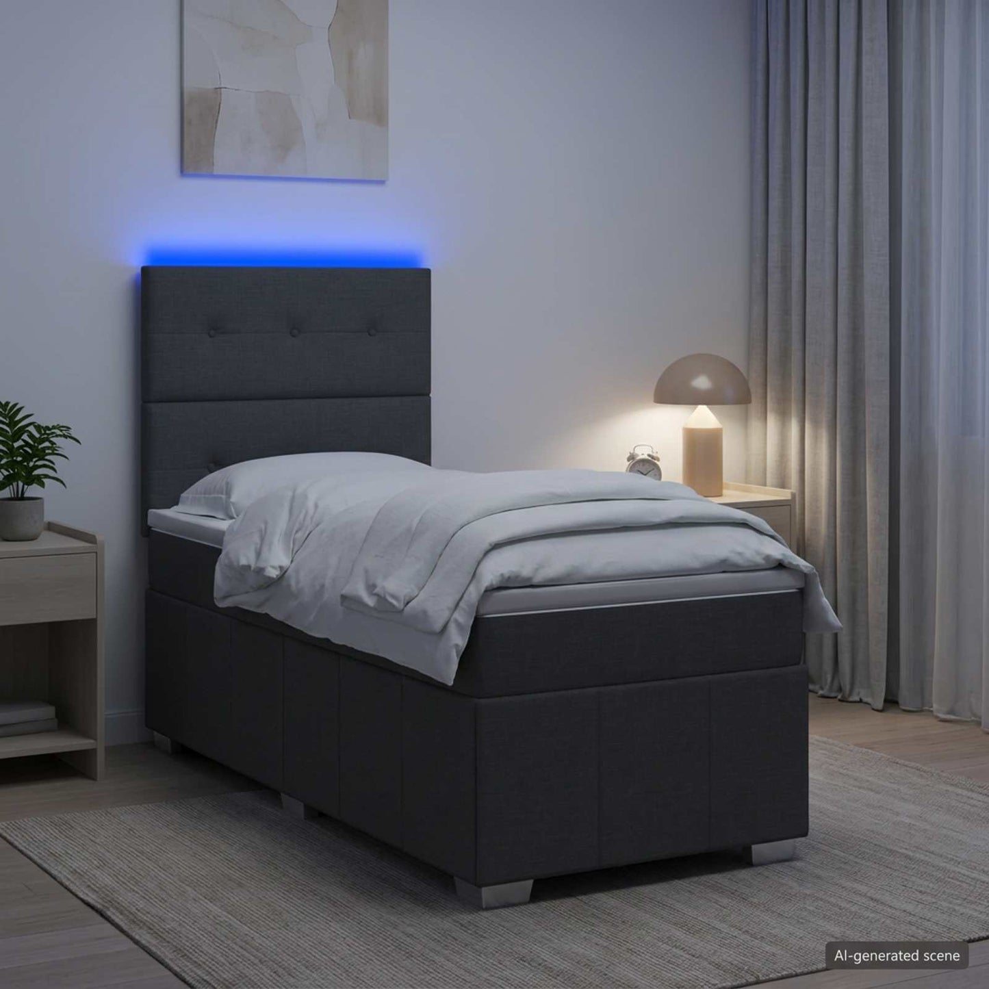 LED Boxspring Bed met Matras Donkergrijs 100 x 200 cm Stof