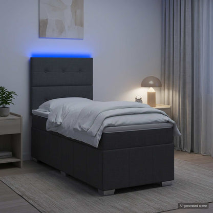 LED Boxspring Bed met Matras Donkergrijs 100 x 200 cm Stof