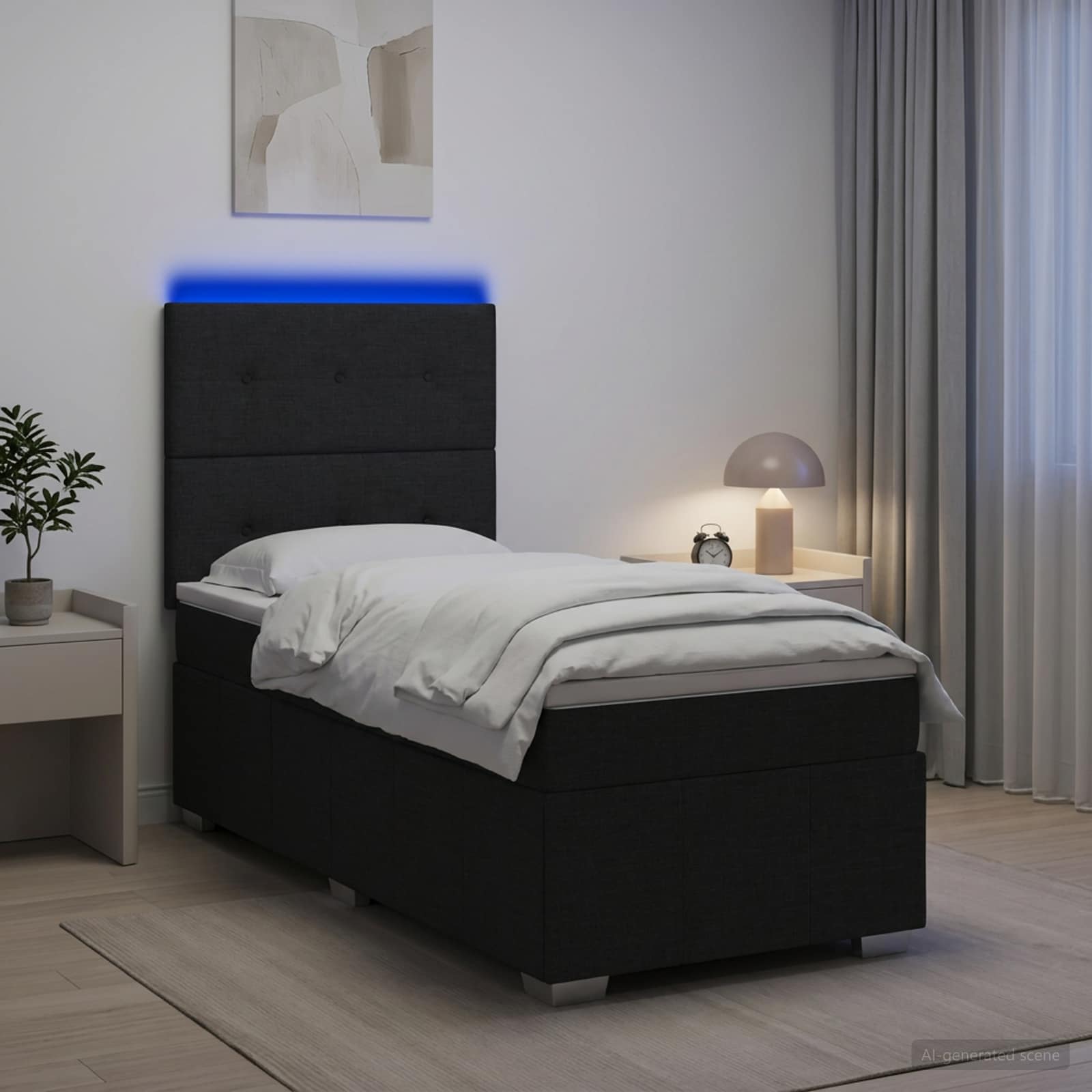 LED Boxspring Bed met Matras Zwart 100 x 200 cm Stof