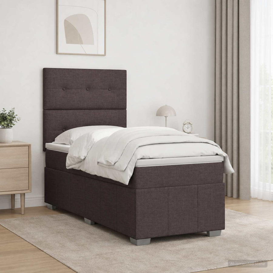 LED Boxspring Bed met Matras Donkerbruin 100 x 200 cm Stof