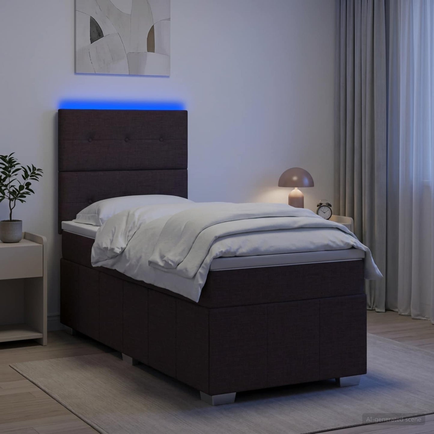 LED Boxspring Bed met Matras Donkerbruin 100 x 200 cm Stof
