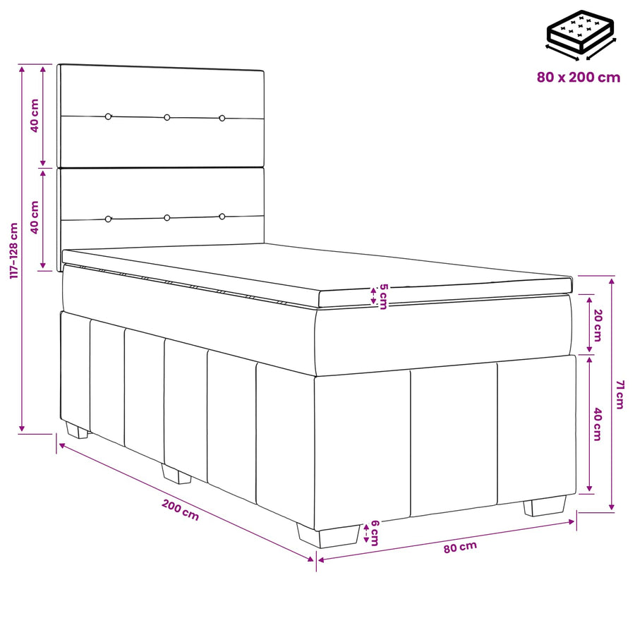 LED Boxspring Bed met Matras Crèmekleurig 80 x 200 cm Stof