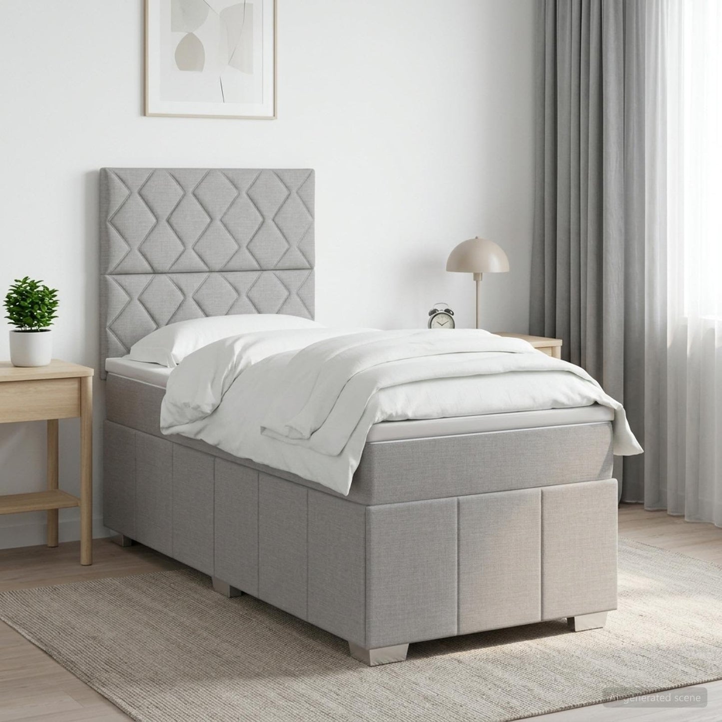 LED Boxspring Bed met Matras Lichtgrijs 90 x 190 cm Stof
