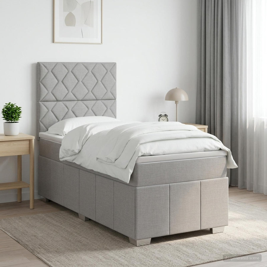 LED Boxspring Bed met Matras Lichtgrijs 90 x 190 cm Stof