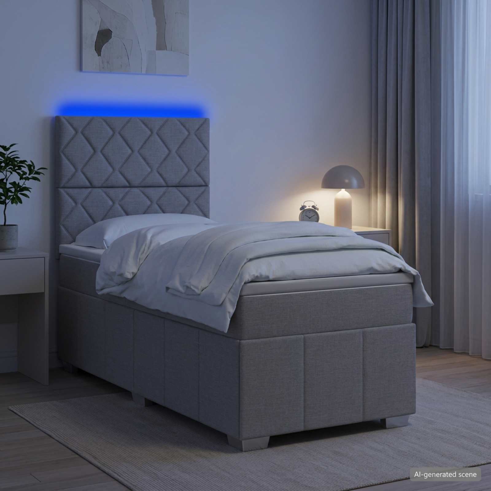 LED Boxspring Bed met Matras Lichtgrijs 90 x 190 cm Stof