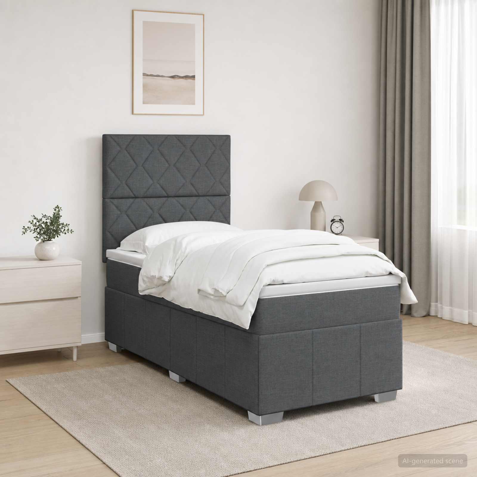 LED Boxspring Bed met Matras Donkergrijs 100 x 200 cm Stof