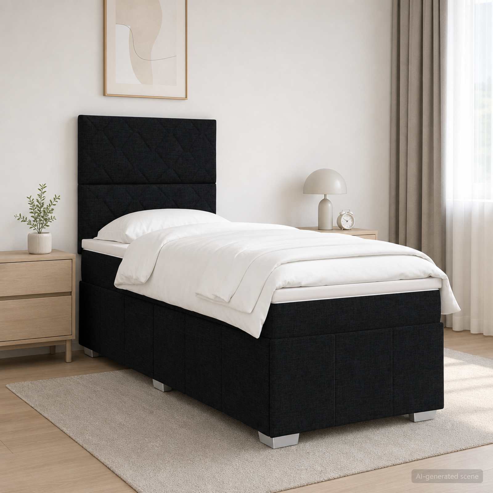 LED Boxspring Bed met Matras Zwart 90 x 200 cm Stof