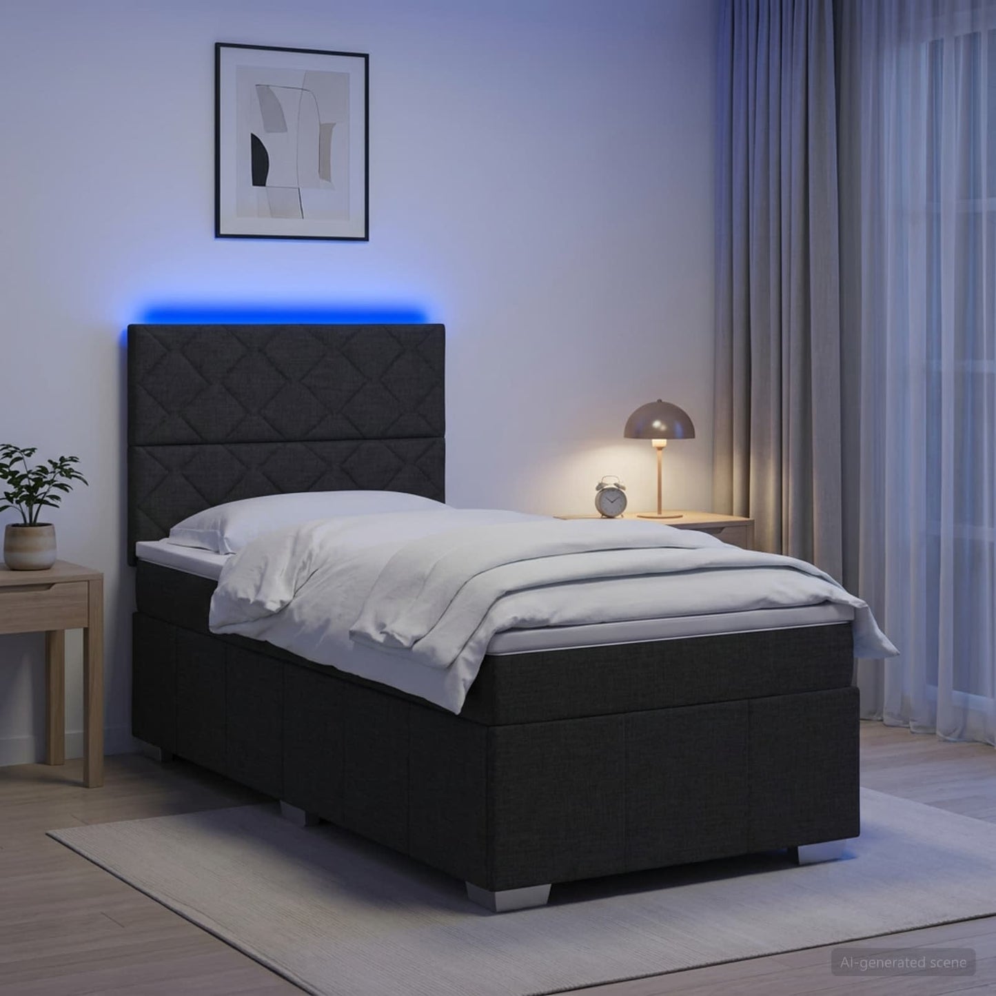 LED Boxspring Bed met Matras Zwart 90 x 200 cm Stof