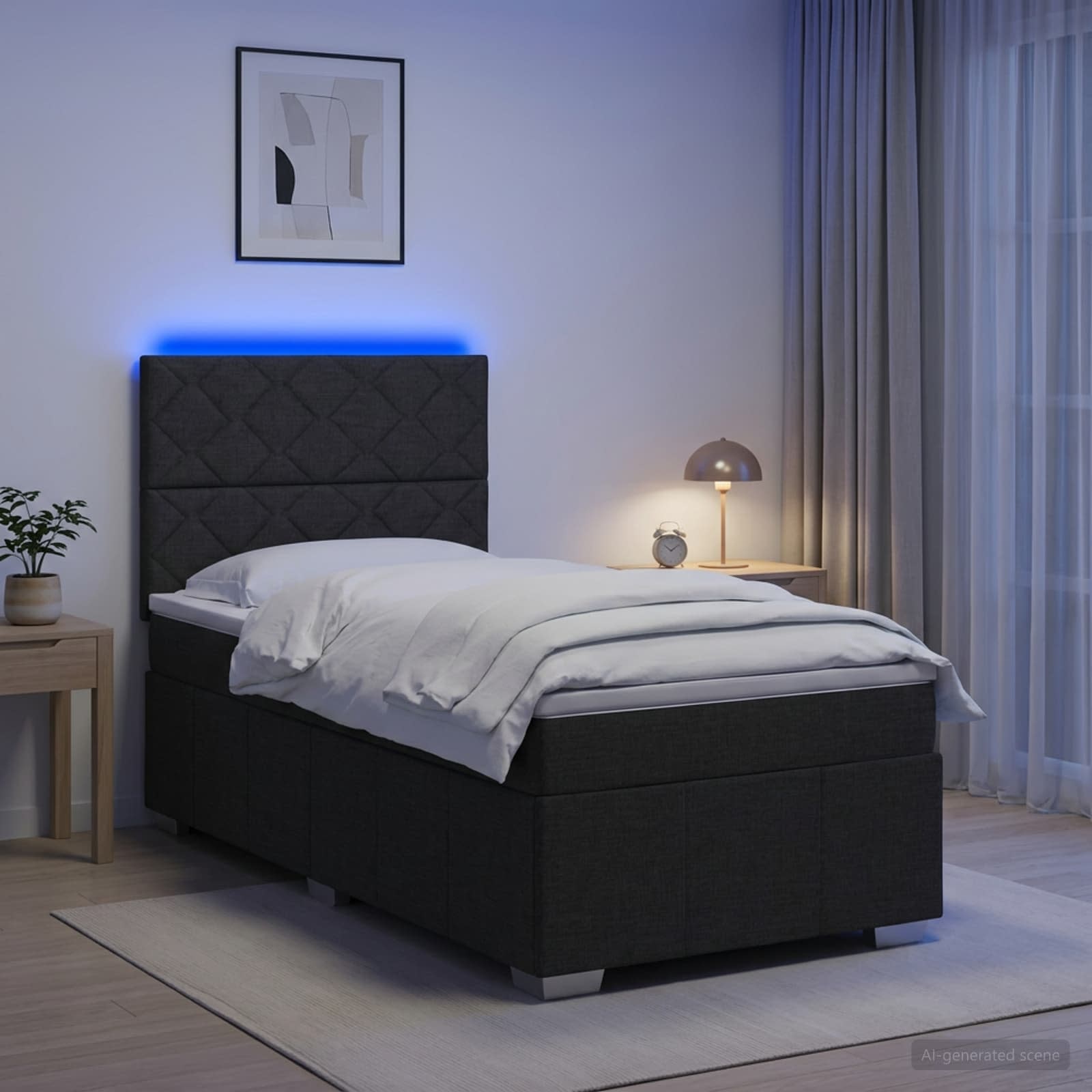 LED Boxspring Bed met Matras Zwart 90 x 200 cm Stof