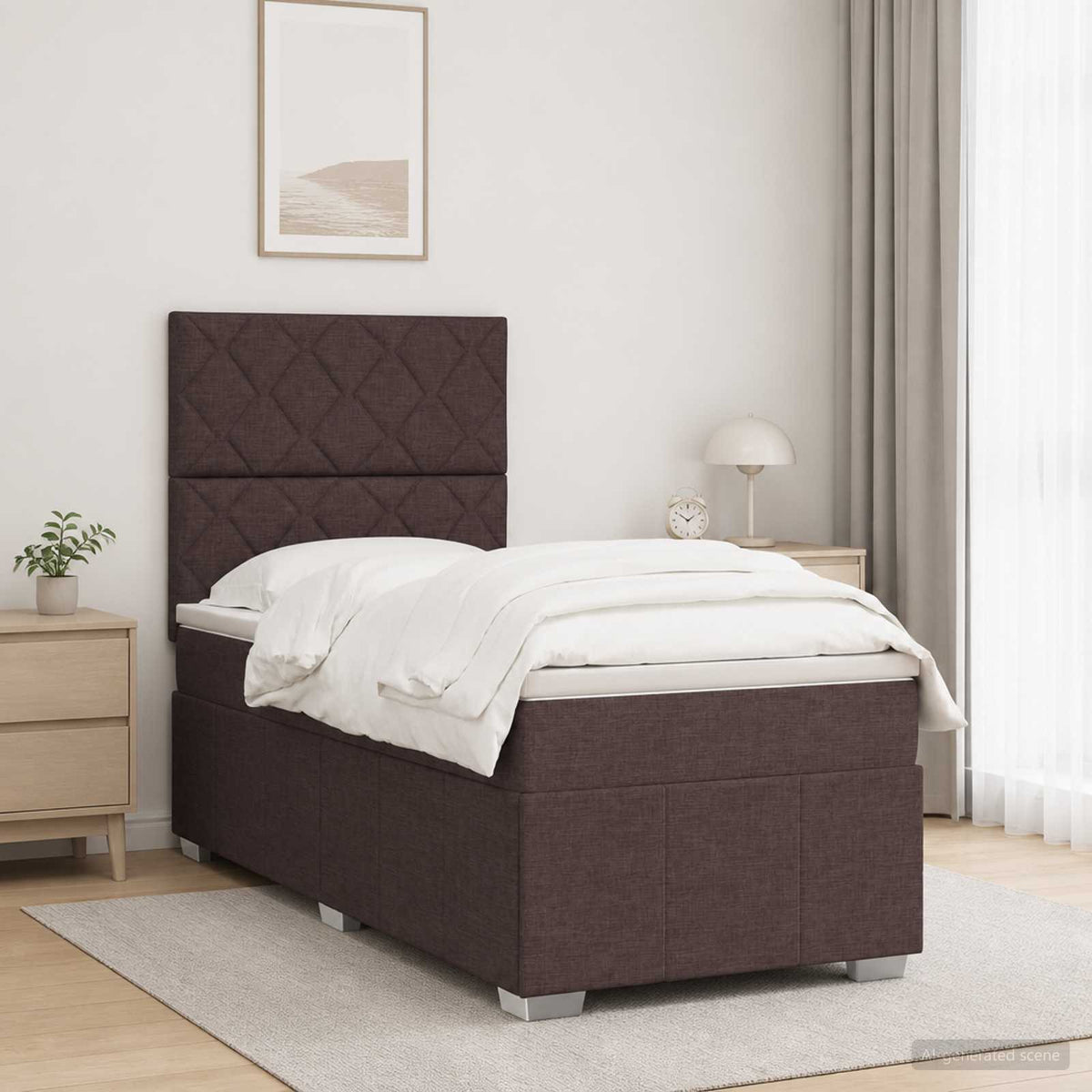 LED Boxspring Bed met Matras Donkerbruin 90 x 200 cm Stof