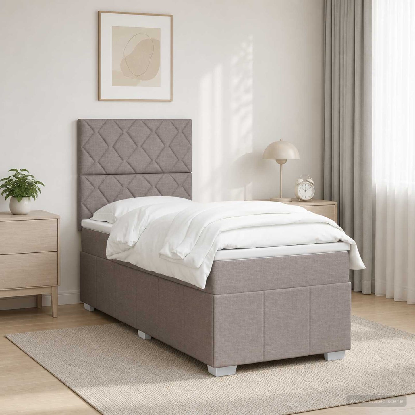 LED Boxspring Bed met Matras Taupe 100 x 200 cm Stof