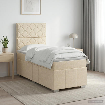 LED Boxspring Bed met Matras Crèmekleurig 100 x 200 cm Stof