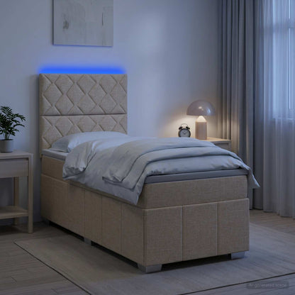 LED Boxspring Bed met Matras Crèmekleurig 80 x 200 cm Stof
