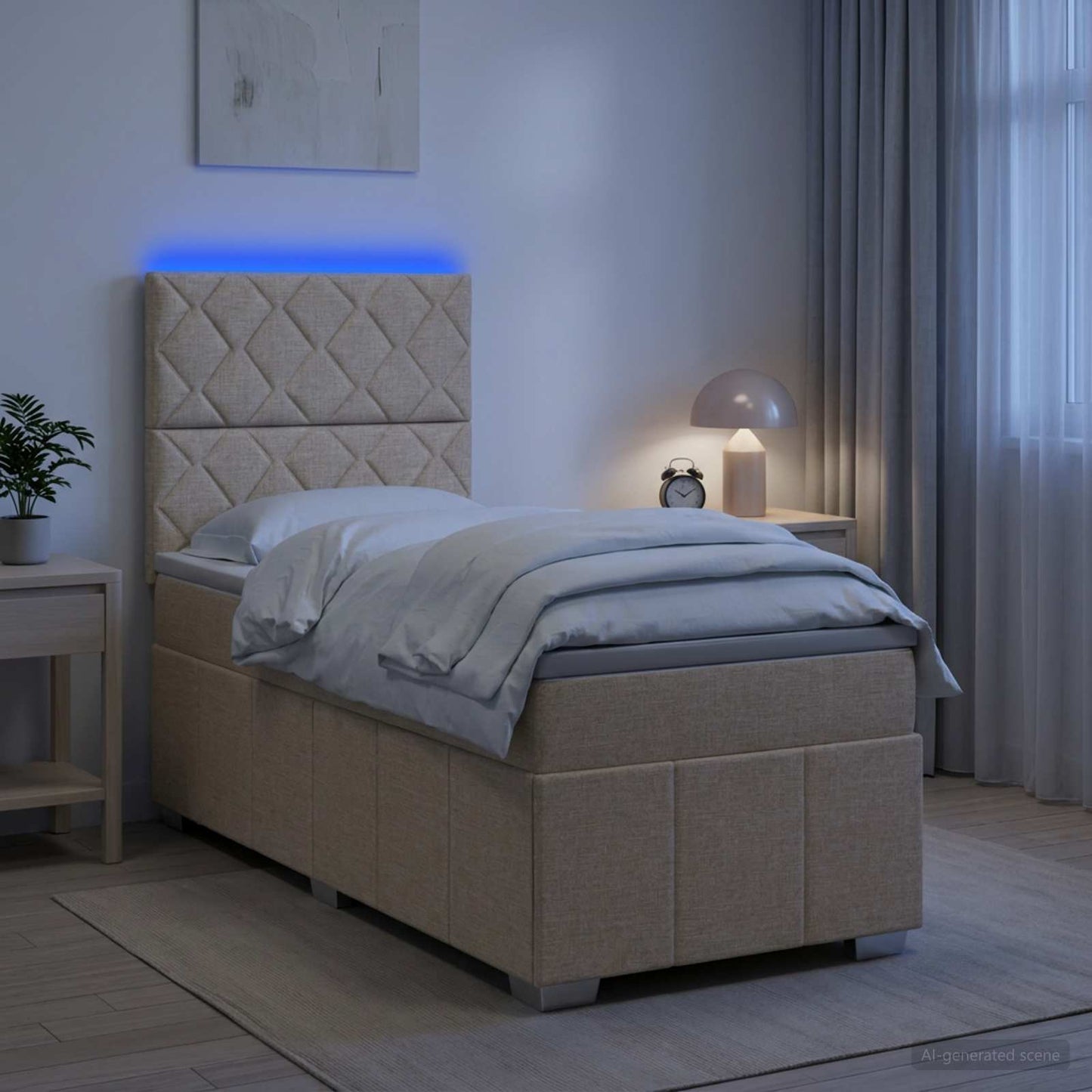 LED Boxspring Bed met Matras Crèmekleurig 100 x 200 cm Stof