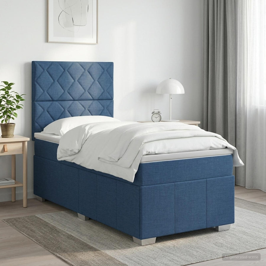 LED Boxspring Bed met Matras Blauw 90 x 200 cm Stof