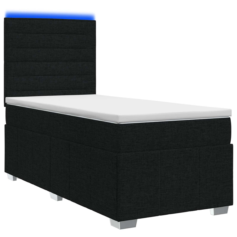 LED Boxspring Bed met Matras Zwart 90 x 190 cm Stof