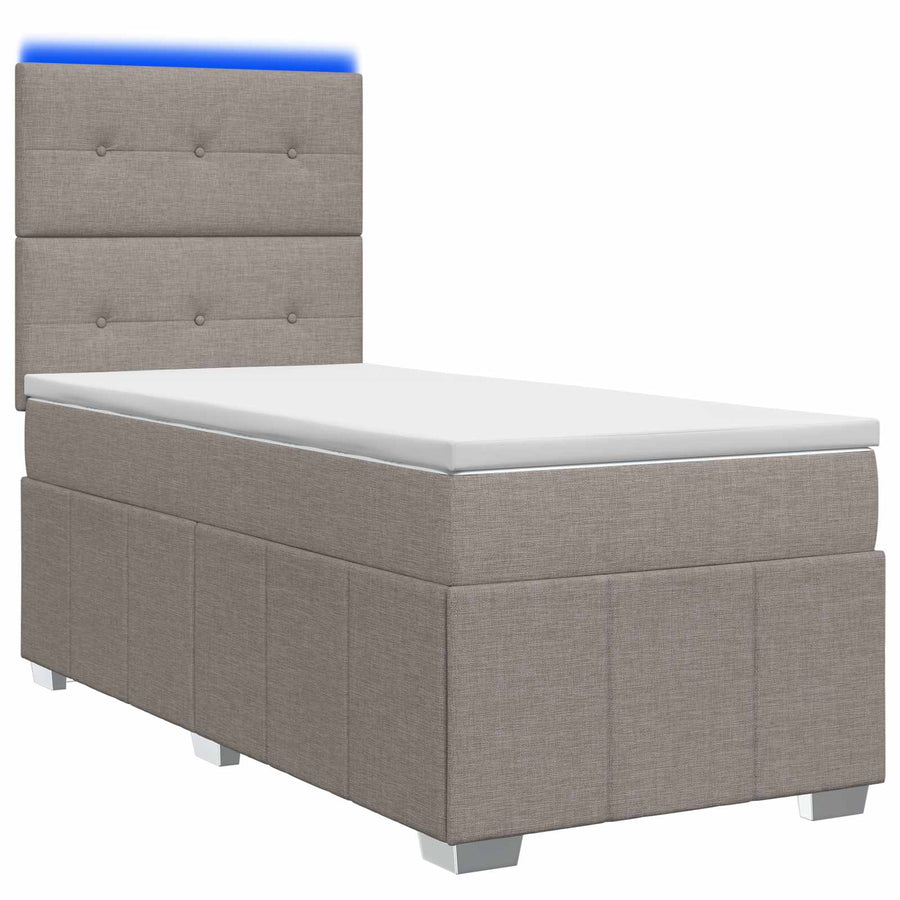 LED Boxspring Bed met Matras Taupe 90 x 200 cm Stof