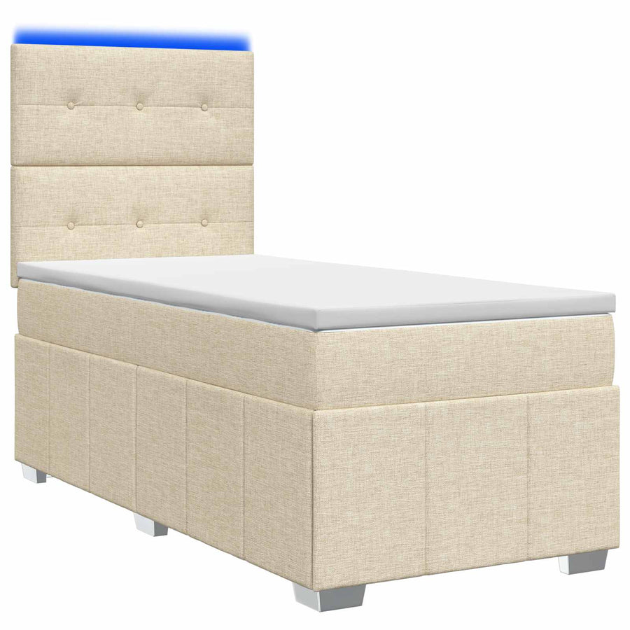 LED Boxspring Bed met Matras Crèmekleurig 90 x 200 cm Stof