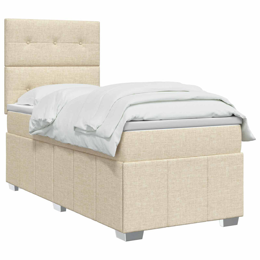 LED Boxspring Bed met Matras Crèmekleurig 90 x 200 cm Stof
