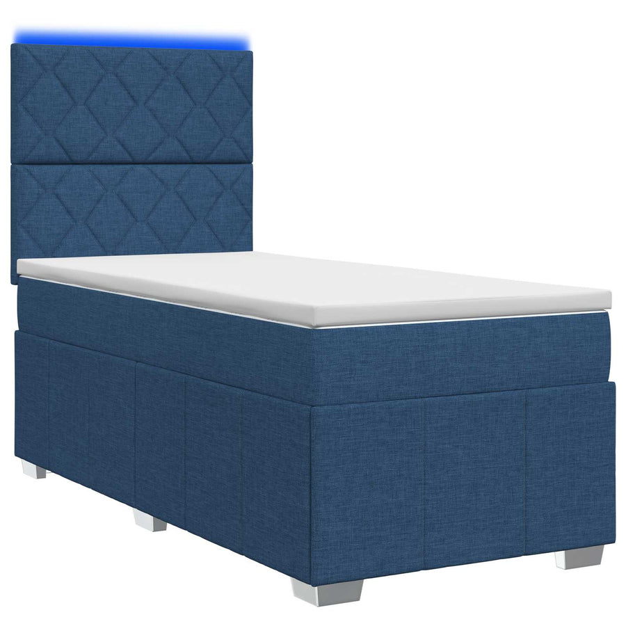 LED Boxspring Bed met Matras Blauw 90 x 200 cm Stof