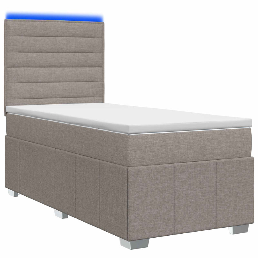 LED Boxspring Bed met Matras Taupe 100 x 200 cm Stof