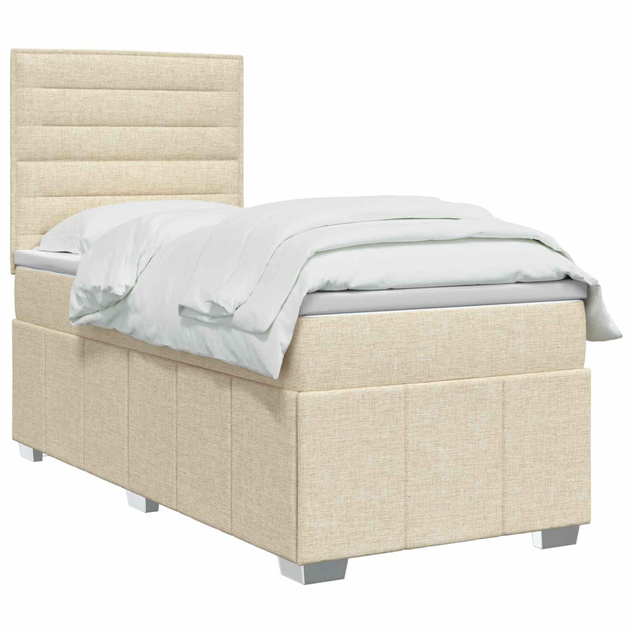 LED Boxspring Bed met Matras Crèmekleurig 100 x 200 cm Stof
