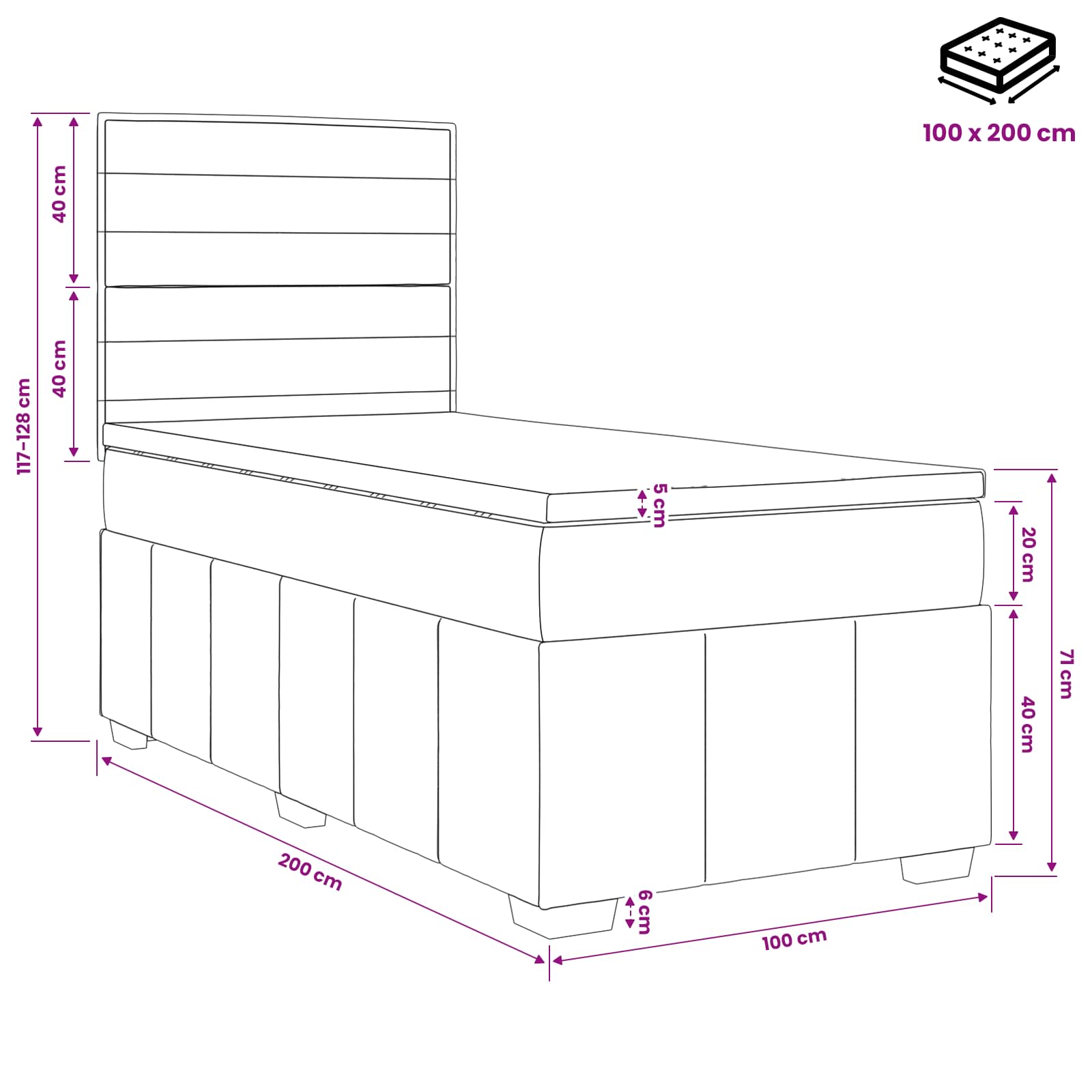 LED Boxspring Bed met Matras Crèmekleurig 100 x 200 cm Stof