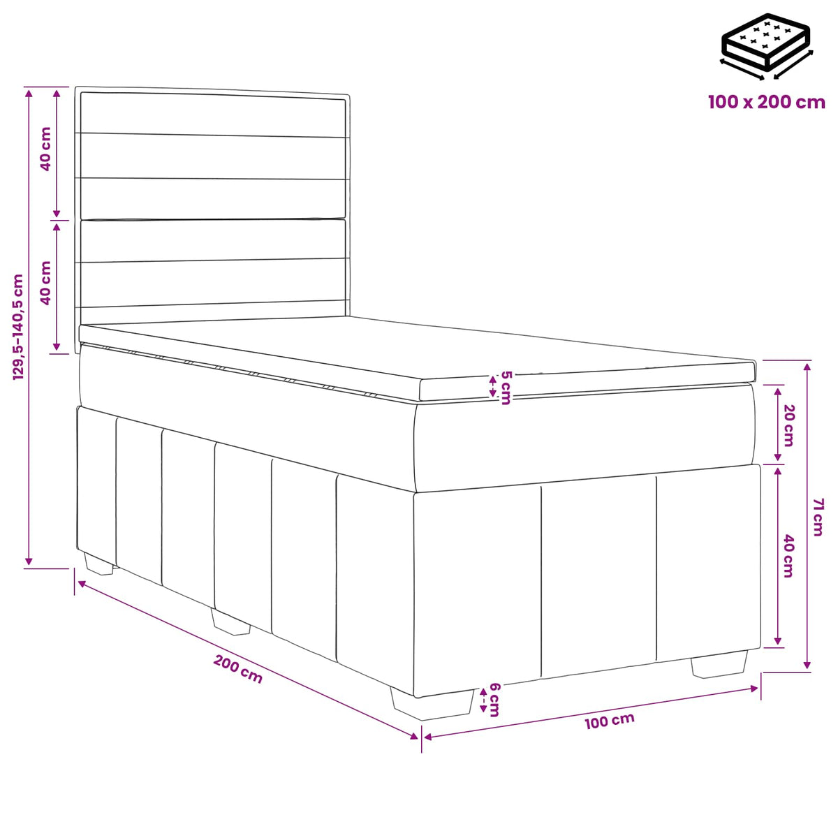 LED Boxspring Bed met Matras Blauw 100 x 200 cm Stof
