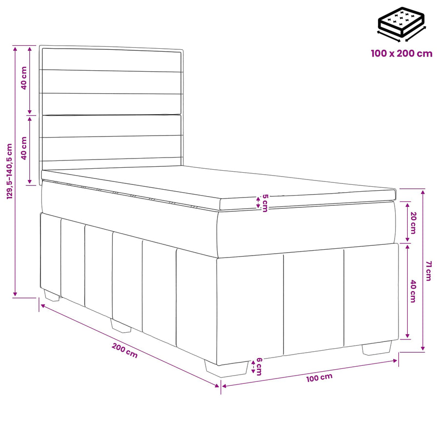 LED Boxspring Bed met Matras Blauw 100 x 200 cm Stof