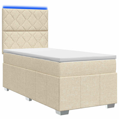 LED Boxspring Bed met Matras Crèmekleurig 100 x 200 cm Stof